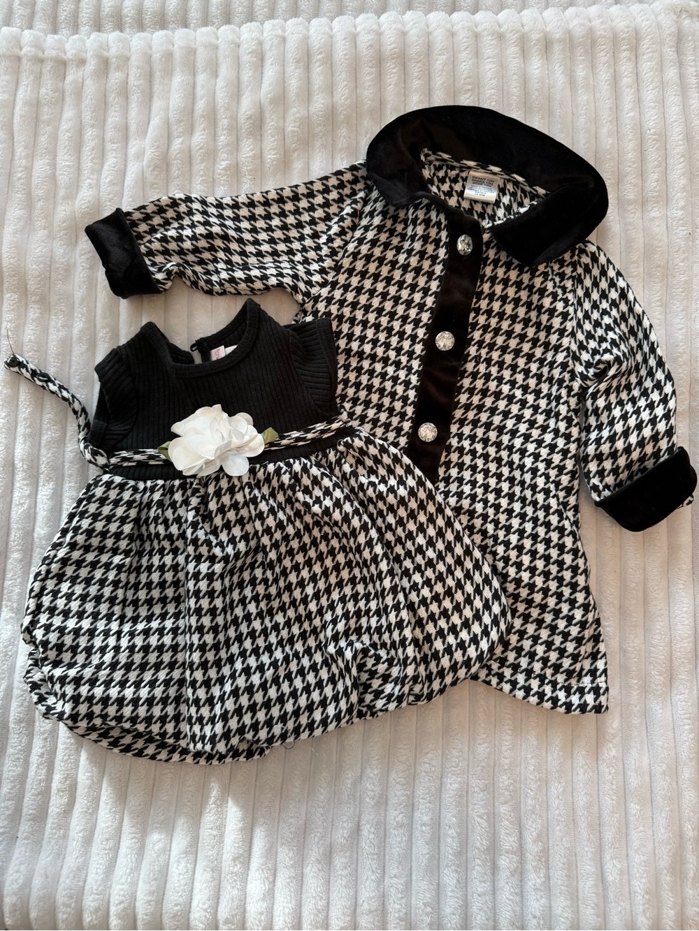 Houndstooth Baby Dress & Coat Set - Black & White